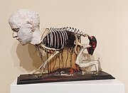 Untitled (603), 1980s, approx. 50 x 70 x 20 cm, plaster head, animal bones, jute, wood wool, gauze bandages, paint